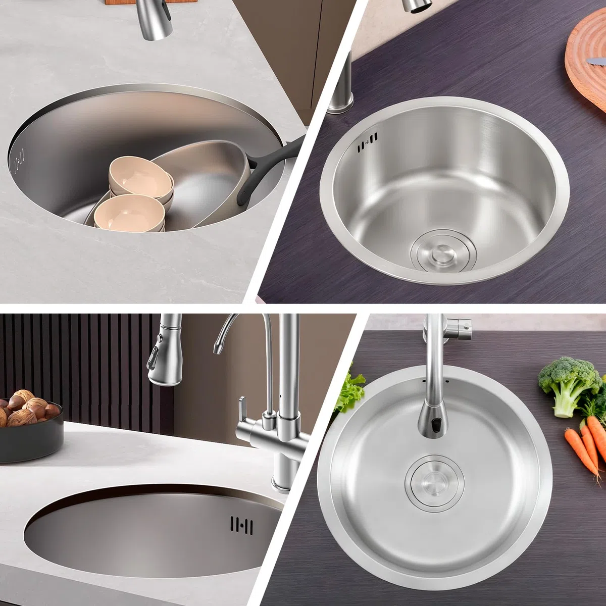Lavello da Cucina 30 x 16,5cm, Lavello Incasso Vassoio per Lavello Rotondo in Acciaio Inossidabile con Raccordo per Tubo di Scarico, Lavabo Cucina Incasso, Lavabo da Cucina per Cucina Bagno Camper