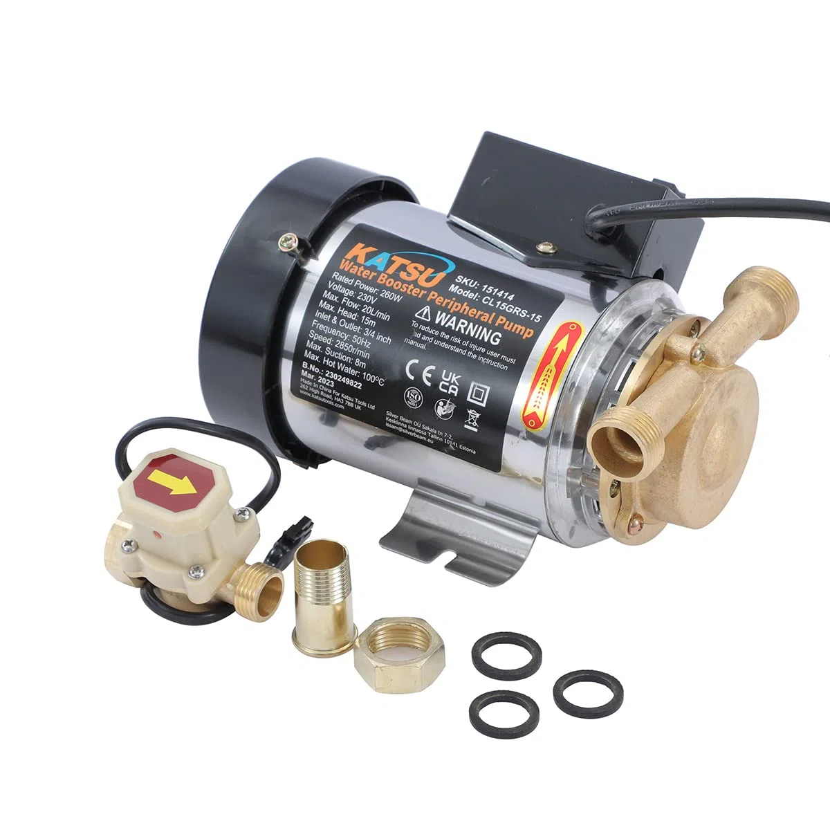 KATSU Tools Pompa Booster Acqua 260W, Interruttore di Controllo Automatico e Manuale, Pompa Acqua Calda e Fredda per Lavatrice Doccia Giardino Casa 151414