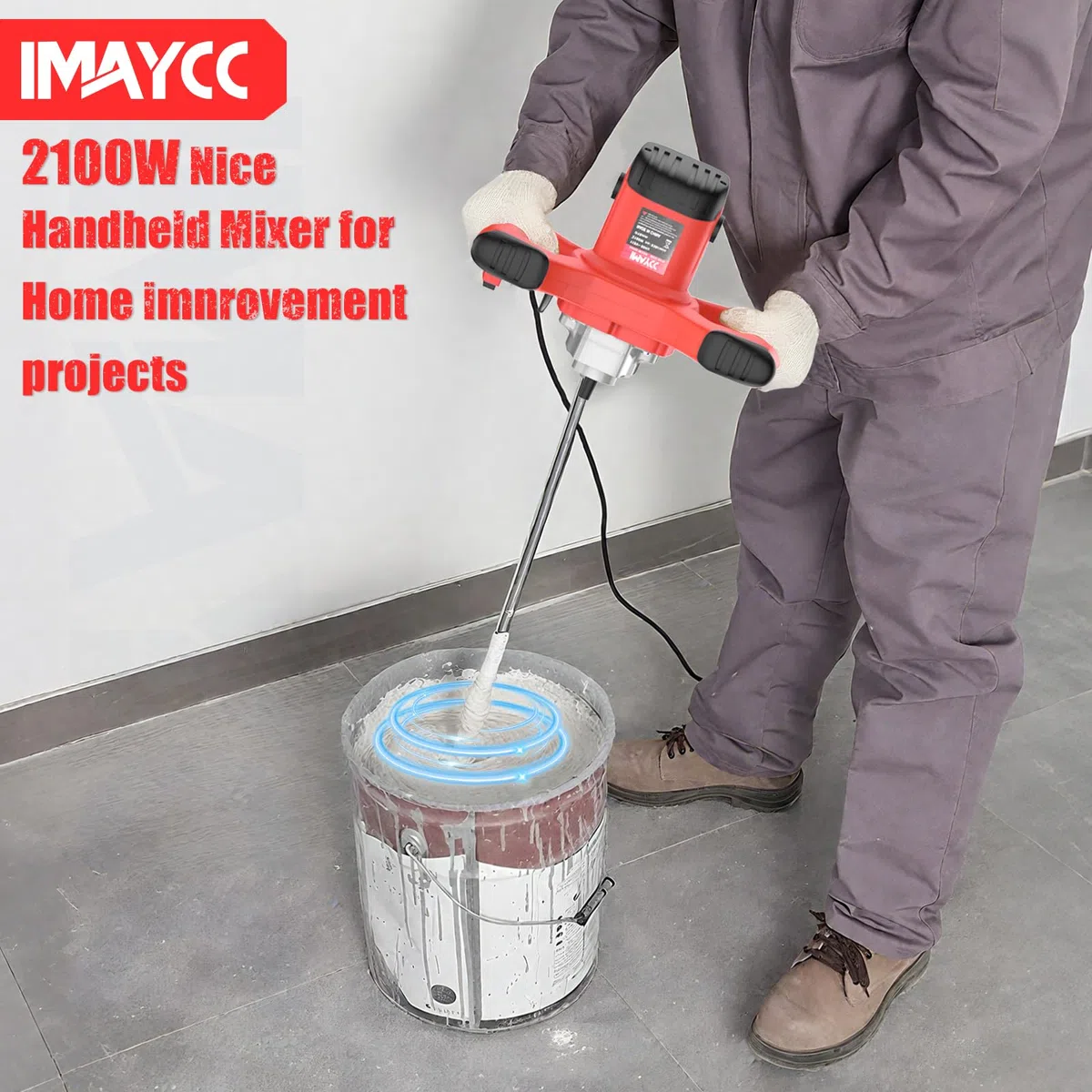 IMAYCC 2100W Miscelatore per Malta,Professionale Miscelatore per Betoniera Cemento Industriale con 6 Velocità, Agitatore M14 Regolabile,Elettrico Betoniera per Miscelazione Liquame Vernice Ecc