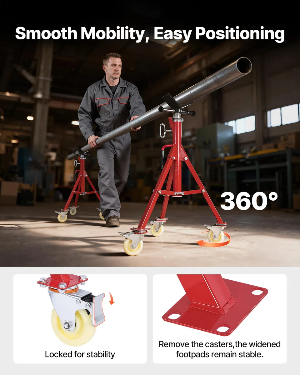 VEVOR Cavalletto per Tubi, 400kg Supporto Basamento del Treppiedi, Altezza 71-131 cm Supporto Professionale Treppiede, Cavalletto per Tubi con Supporto a V per Tubi 0,32-30,48 cm, Cavalletto Tubi