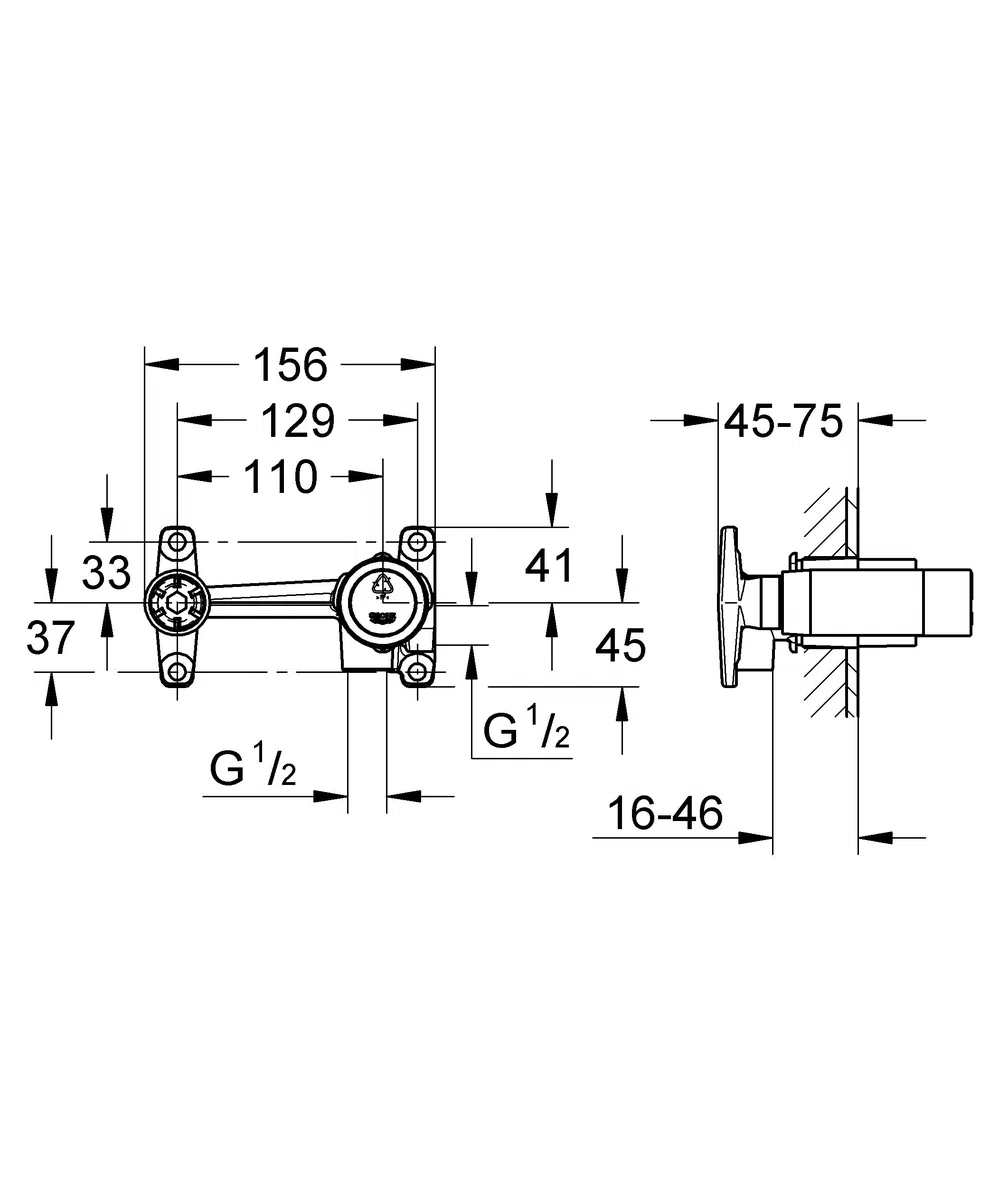 GROHE Corpo Incasso per Miscelatore Lavabo A Parete (cod. 19342), 0 W 32635000