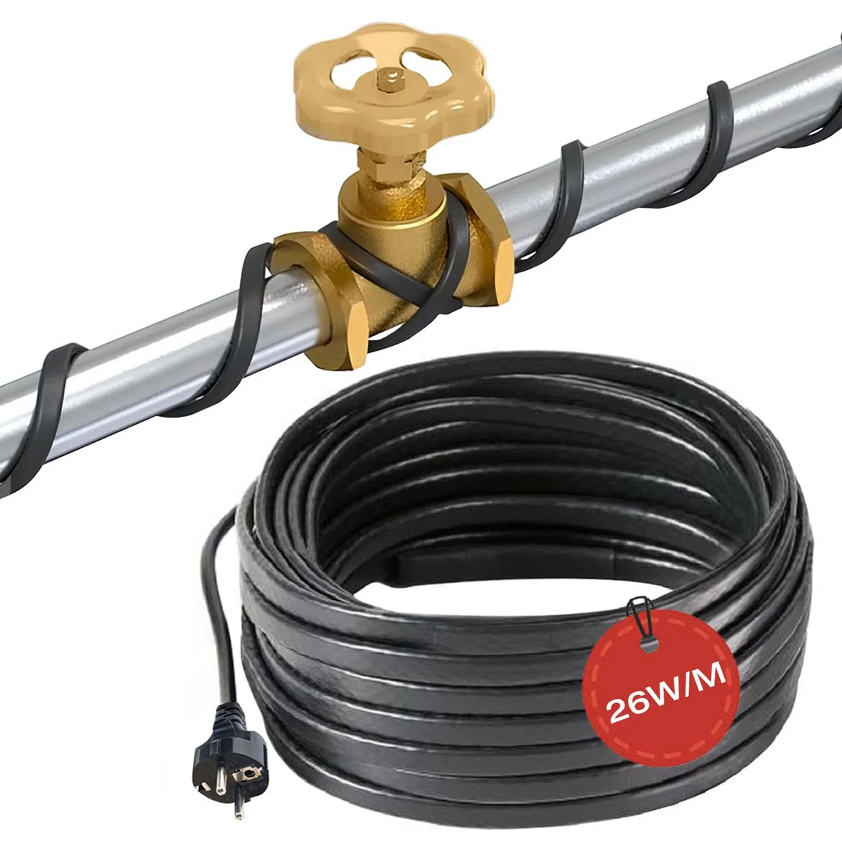 H&G Lifestyles Cavo riscaldante da 26 W/m, autoregolante, 9 m, per grondaia, 230 V, per grondaie, tubi dell'acqua e cavi, protezione antigelo contro ghiaccio e neve