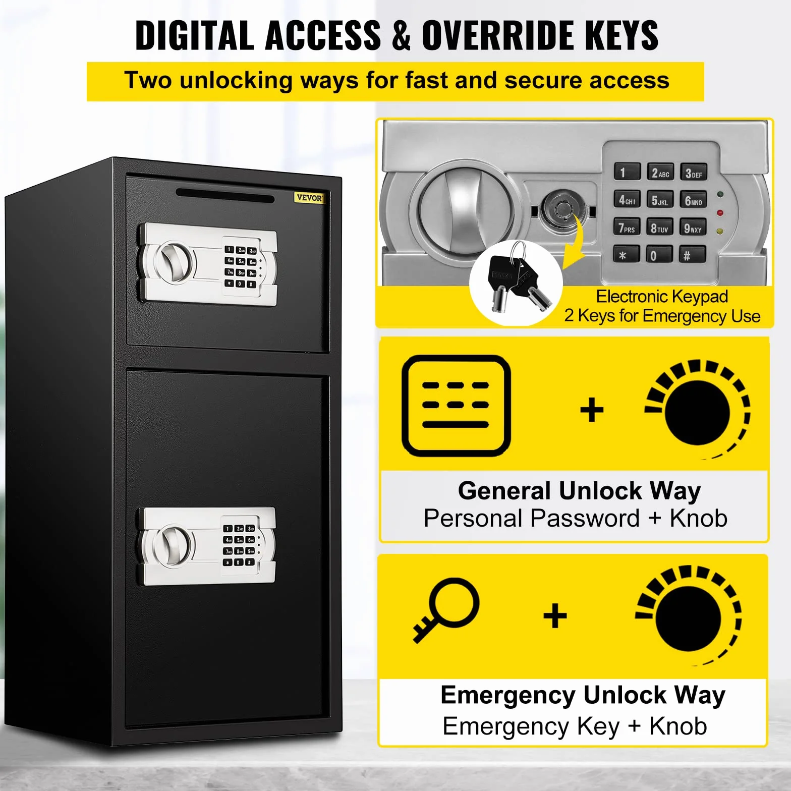 VEVOR Cassaforte Digitale da 74 L, Cassetta di Sicurezza a Combinazione Digitale per Uso Domestico, Cassaforte per Soldi, Gioielli, Documenti