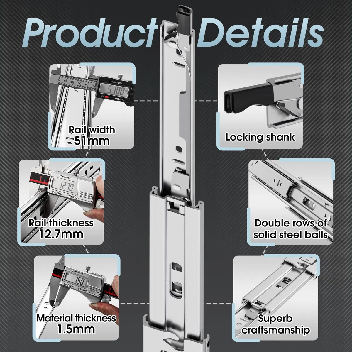 SHUHANG Guide per Cassetti Pesanti con serratura 600mm Guide per Cassetti Estrazione Totale Cursori a Sfera Carico Massimo 68KG Guide per Cassetti Montaggio Laterale 1 Paio
