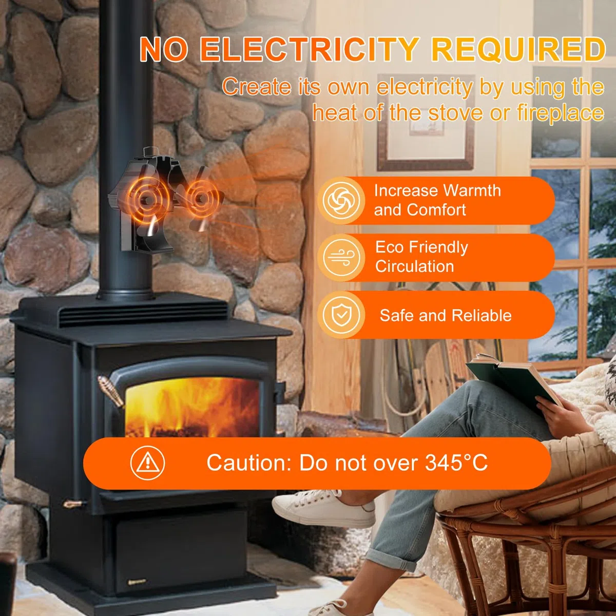 Ventilatore magnetico 3 in 1 per stufa e camino, senza corrente