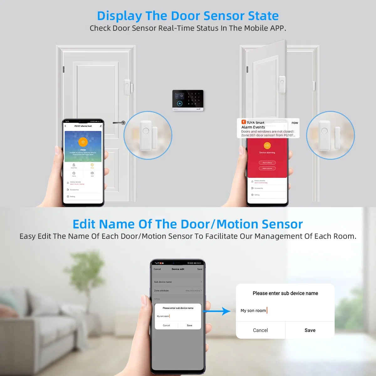 Sistema di allarme di sicurezza domestica WIFI+GSM, kit allarme fai da te con rilevatore PIR, telecomandi, sensore porta/finestra compatibile con Alexa, NESSUN canone mensile
