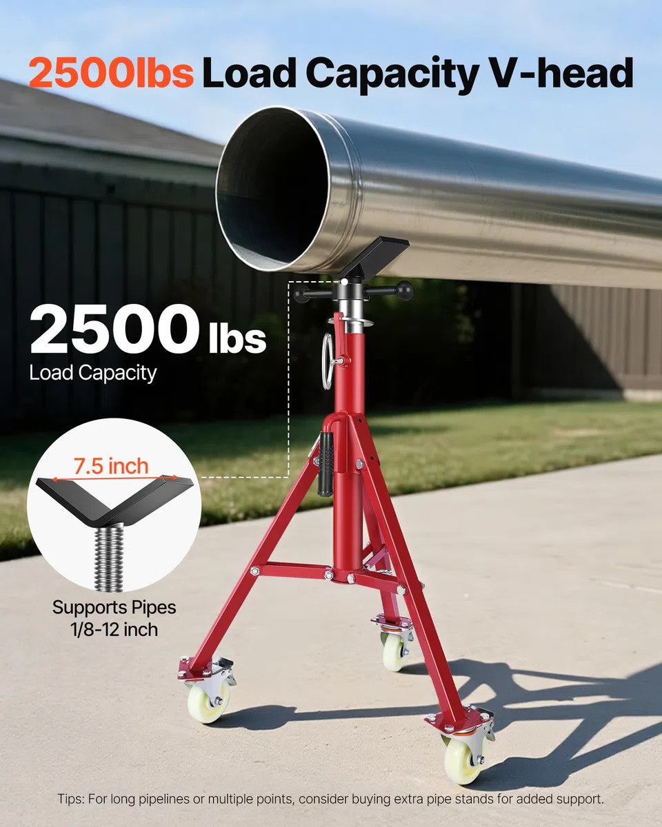 VEVOR Cavalletto per Tubi, 400kg Supporto Basamento del Treppiedi, Altezza 71-131 cm Supporto Professionale Treppiede, Cavalletto per Tubi con Supporto a V per Tubi 0,32-30,48 cm, Cavalletto Tubi
