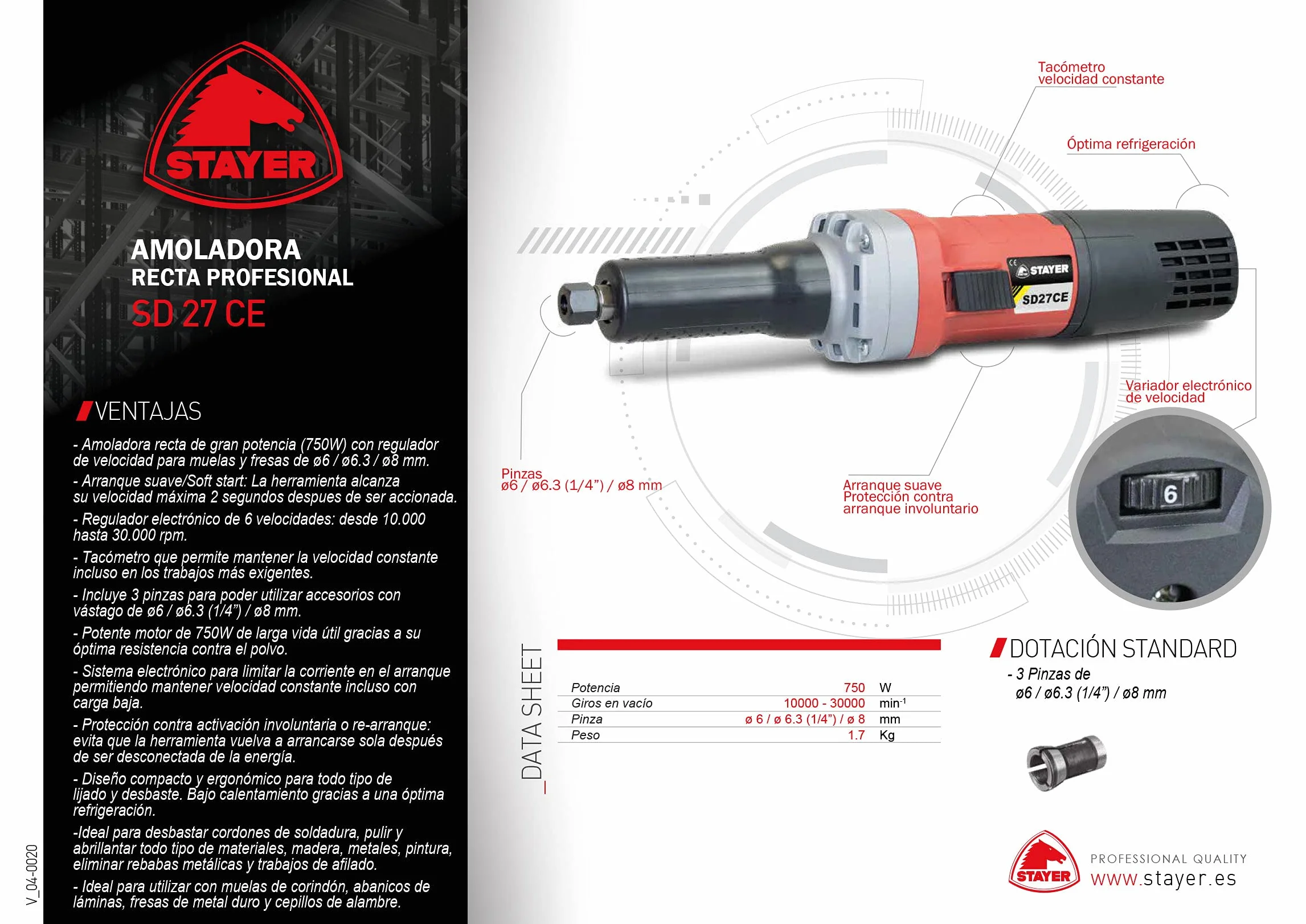 Smerigliatrice a velocità costante, con regolatore elettronico della velocità, 750 W, Stayer sd27ce