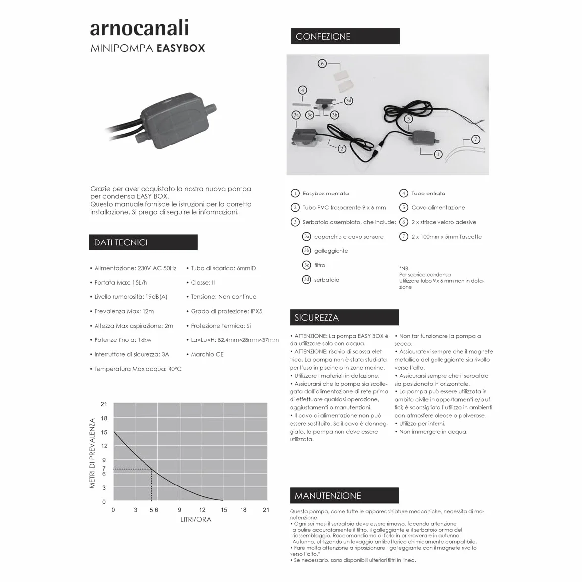 Arnocanali NSI2720 Minipompa Scarico Condensa, Portata 13.2 L/H