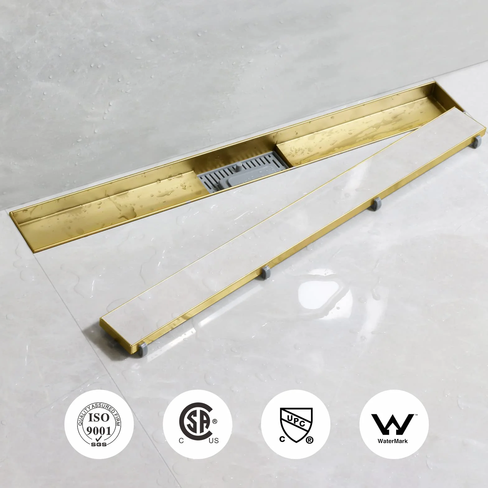 SaniteModar Canalina Scarico Doccia Dorato 60cm, Canaletta Doccia con Sifone e Filtro, Pannelli 2 in 1