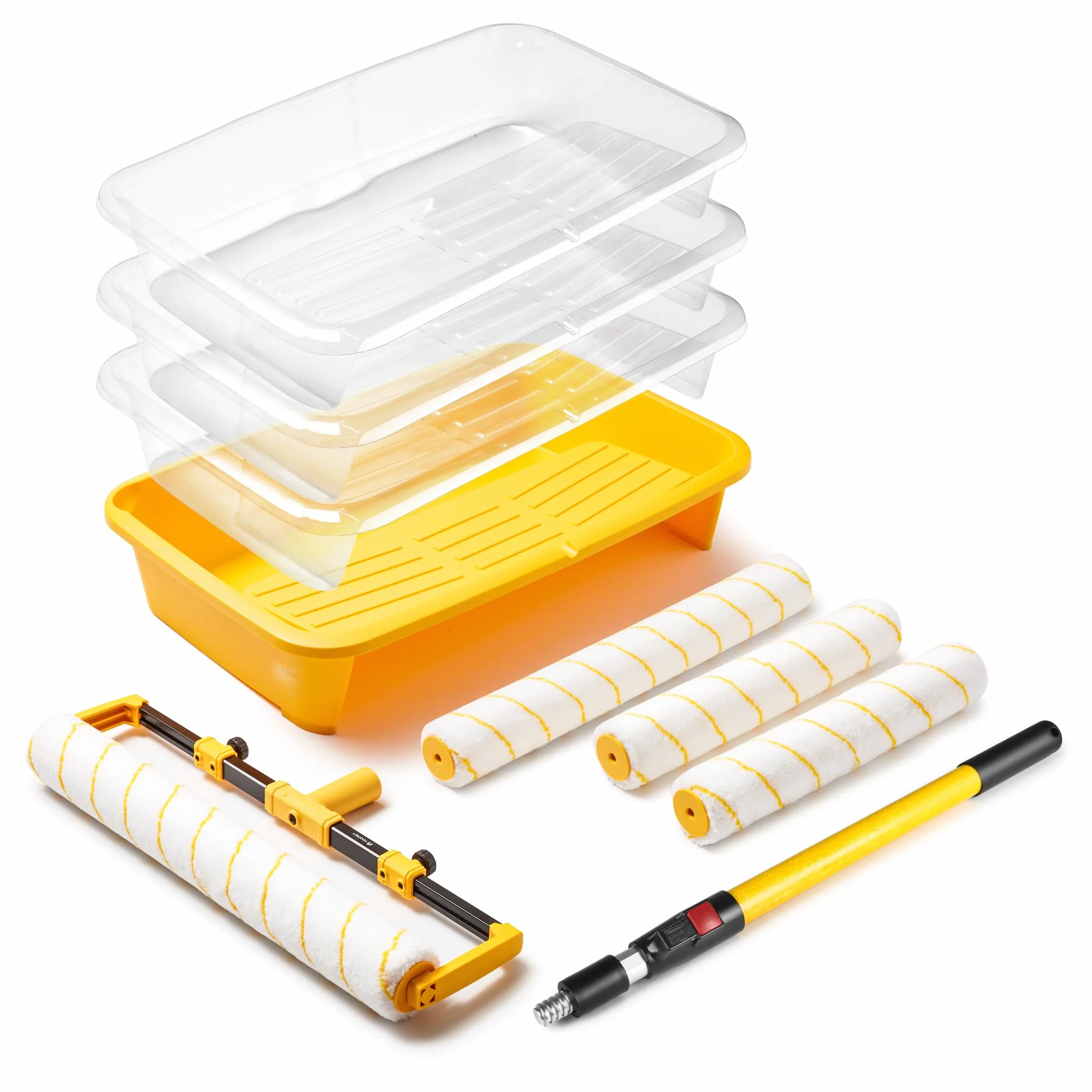 Set di Rulli da Pittura Voomey da 45,7 cm, Vassoio per Rullo da Pittura con Fodera da 10 Pezzi, Rullo da Pittura in Microfibra da 30,5 cm e 45,7 cm, Asta Estensibile per Rullo da Pittura, Adatto per