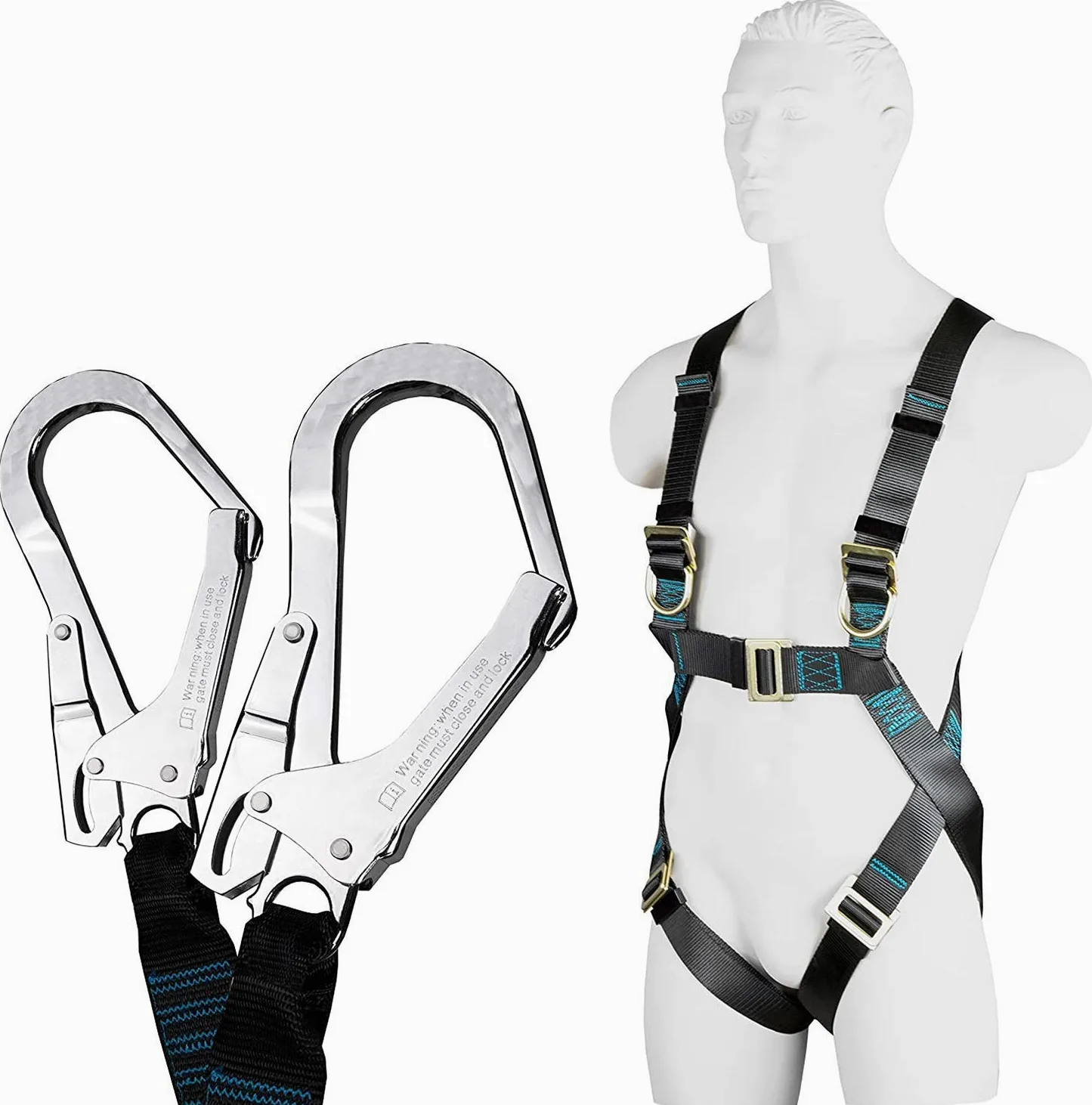 ACE Safety, set di protezione anti-caduta con imbracatura per tutto il corpo EN361, smorzatore con cordino a Y di 1,5 m EN354, EN8513, peso massimo autorizzato 100 kg, omologato CE