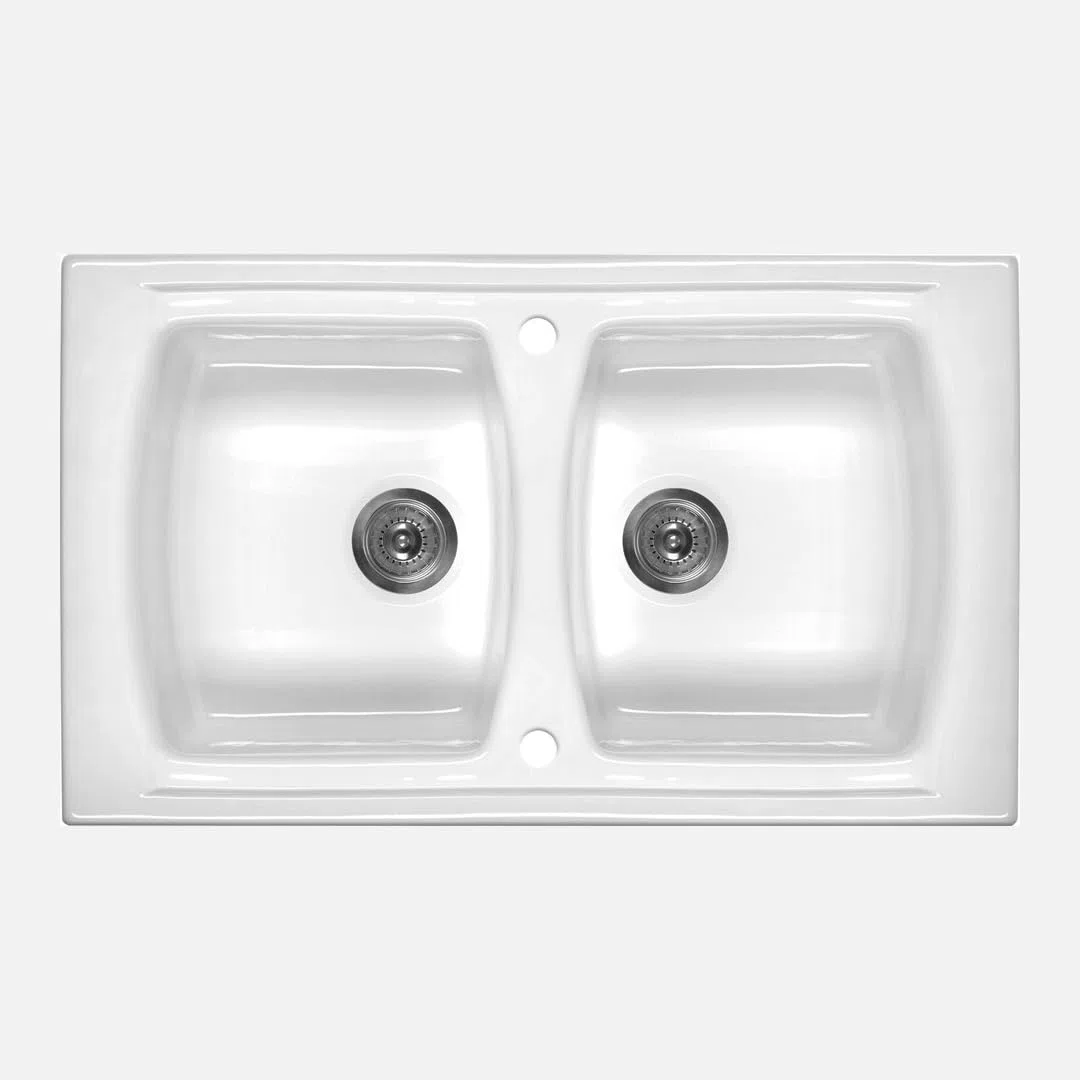 Lavello cucina da incasso in ceramica con 2 vasche 86x50 cm colore bianco - Libby