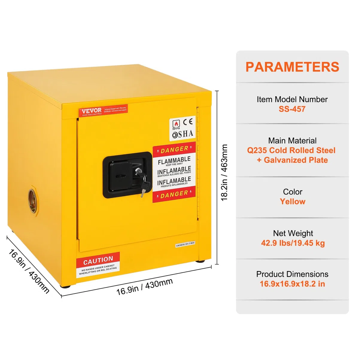 Mophorn Armadio di Sicurezza 43x43x46 cm, Gabinetto di Sicurezza dell'Acciaio Galvanizzato, Gabinetto di Stoccaggio Infiammabile dello Scaffale Regolabile per Uso Industriale, Domestico, Commerciale