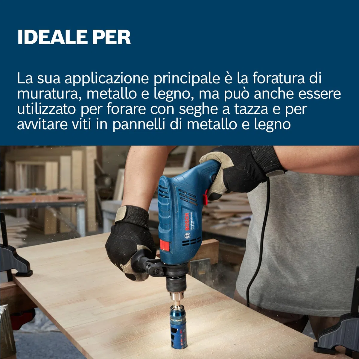 Bosch Professional Trapano con percussione a filo GSB 600 (motore da 600 W, foratura di 13 mm nel calcestruzzo, spazzola in carbonio)