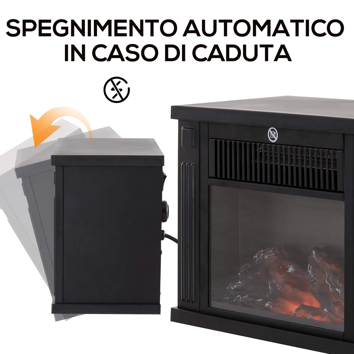HOMCOM Camino Elettrico da Tavolo con Effetto Fiamma, Caminetto Elettrico da Terra con Potenza Regolabile 600/1200W, Temperatura Regolabile, Copertura 10-15m², Nero