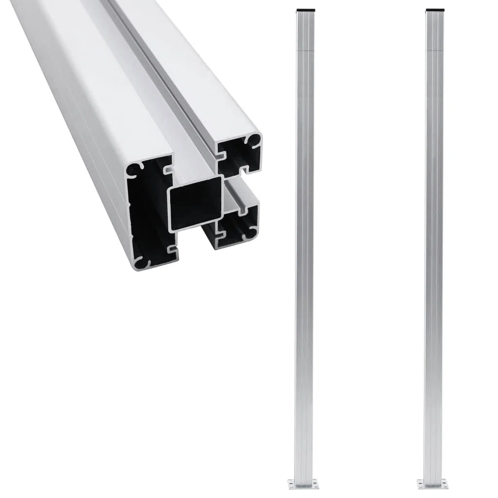 vidaXL 2x Pali per Recinzione con Tappi in Acciaio Durevoli Montanti Paletti Ricambi per Recinto in Alluminio Base in Acciaio 185 cm Argento