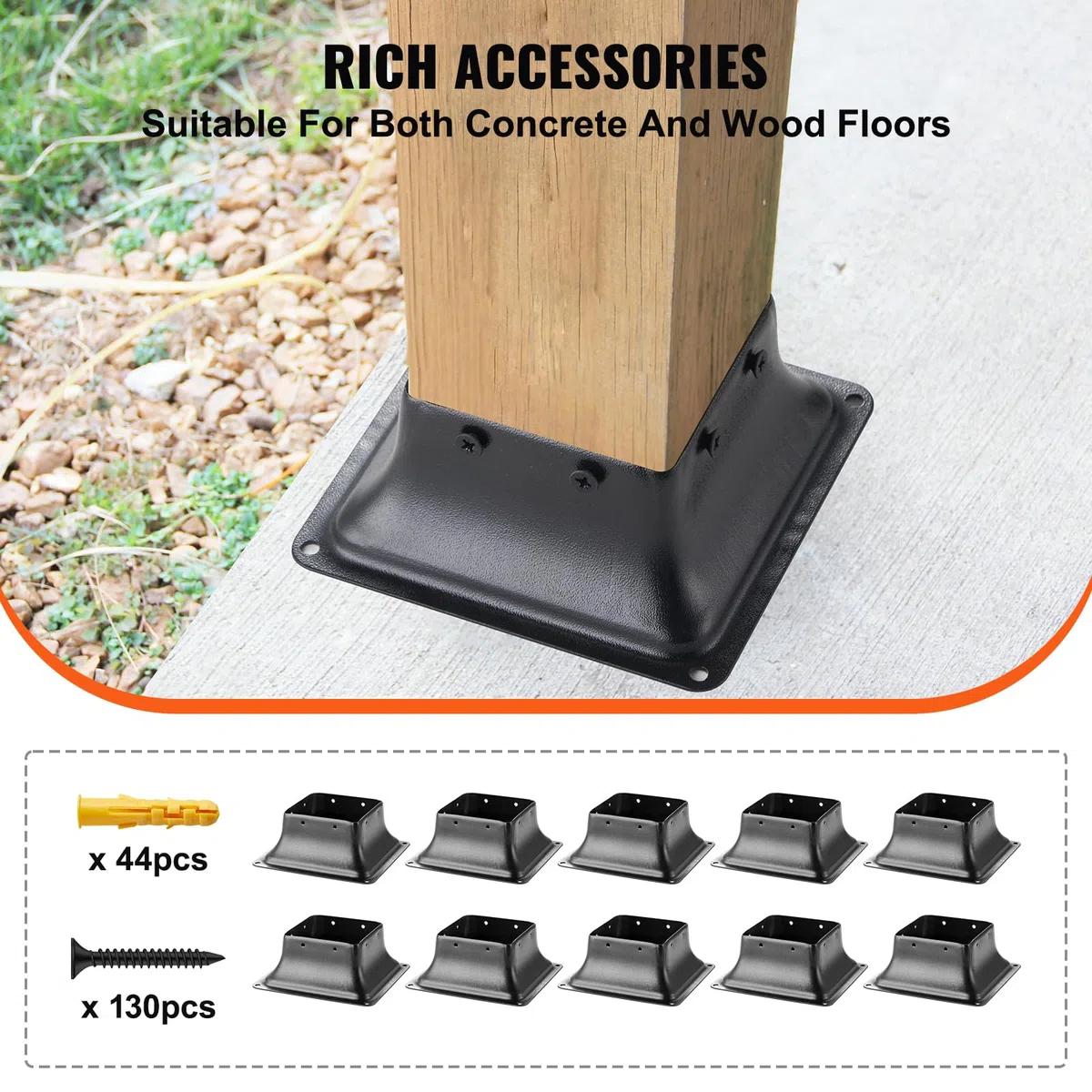 VEVOR Confezione da 10 Supporti per Pali in Legno 4''x4'' 102x102 mm, Base per Pali Interni 91,4x91,4 mm in Acciaio a Carbonio per Ancoraggio Pali in Legno Ringhiere, Corrimano di Terrazze, Portici