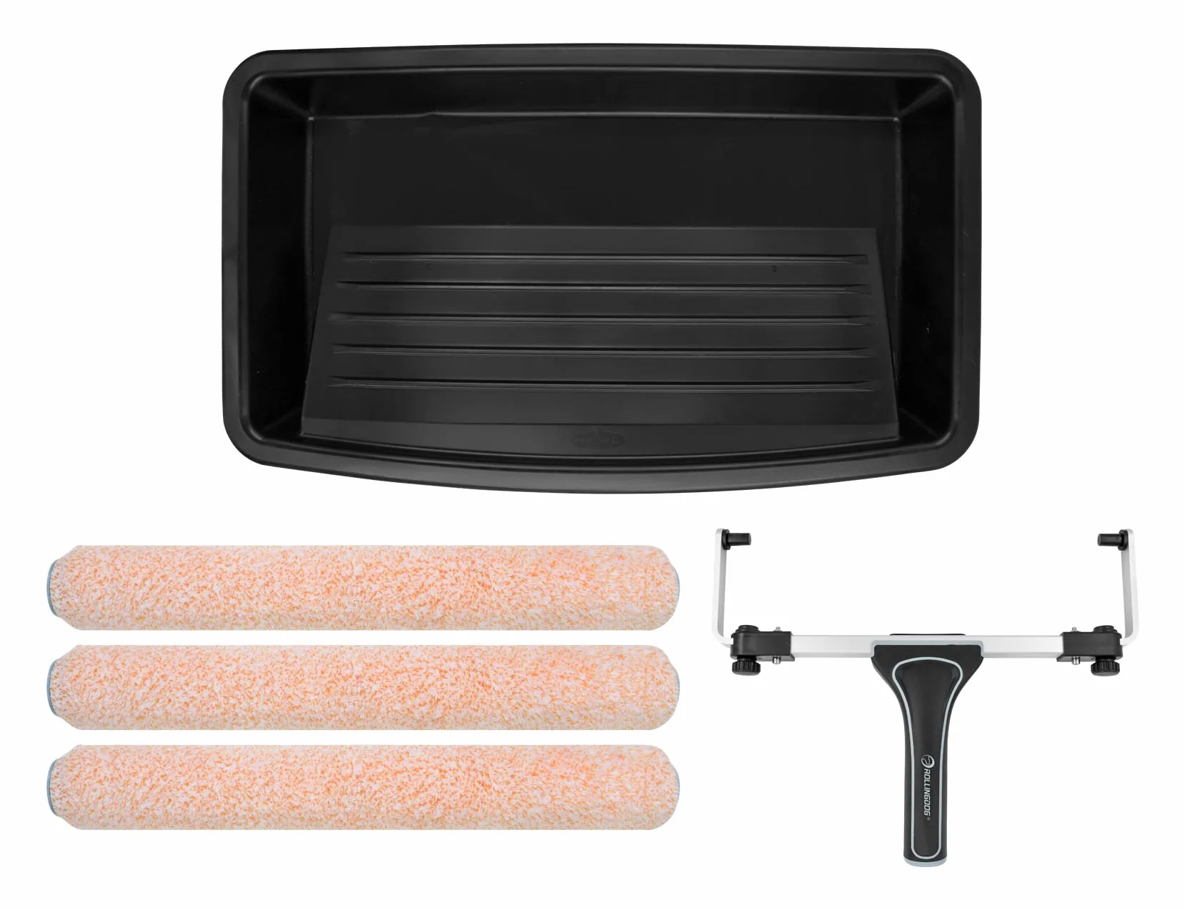 ROLLINGDOG Set di rulli grandi da 45,7 cm, telaio per rullo da pittura da 45,7 cm, maniche in microfibra (confezione da 3), vassoio grande per rullo di vernice