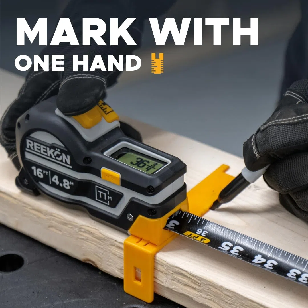 REEKON T1M Utility Digital Tape Measure 7,6 m (Metric) – Bluetooth Smart Measuring Tool, 0,5 mm Accuracy, Saves 1000+ Measurements, LCD Display, 150 Hour+ Batteria ricaricabile