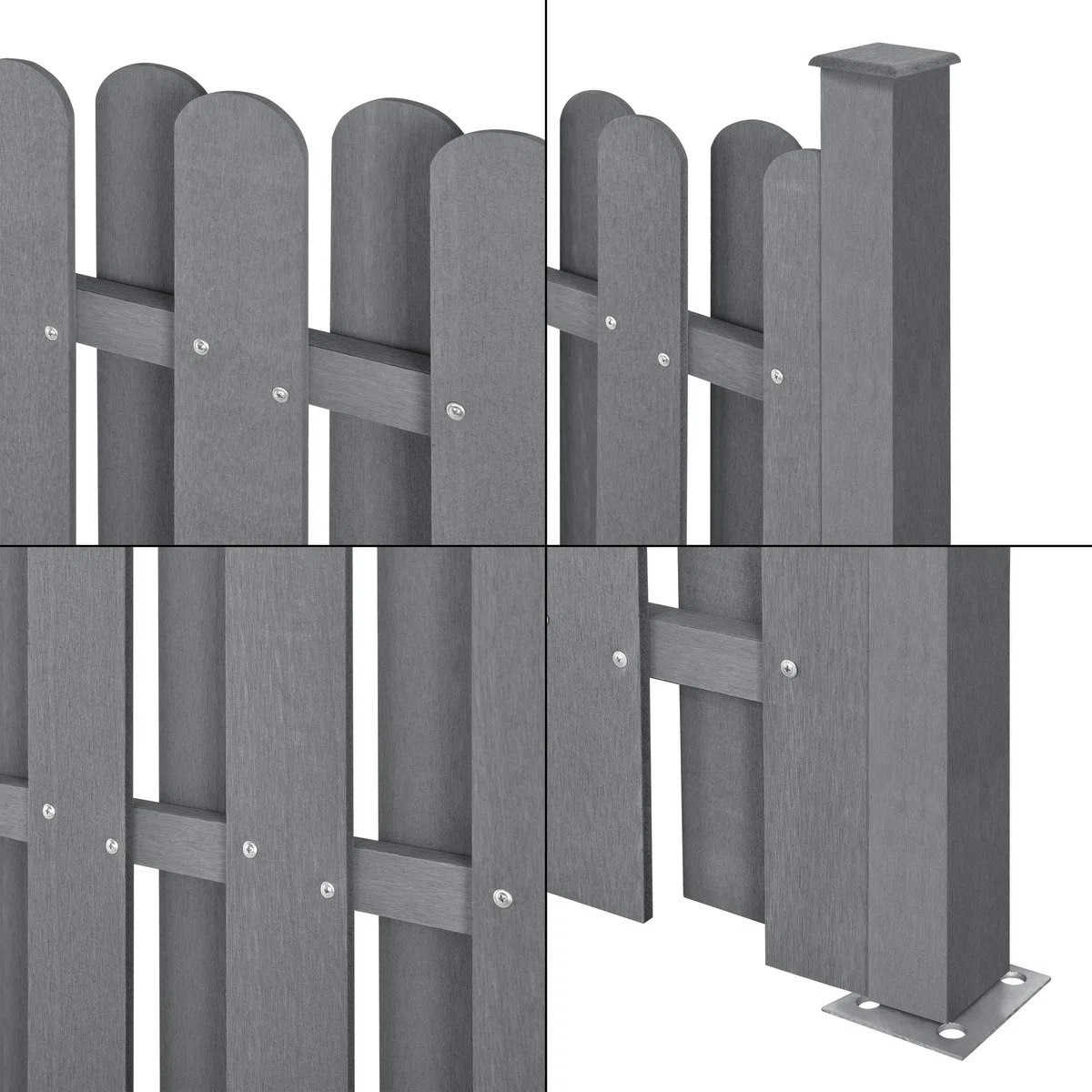 NEU.HOLZ Steccato per Giardino Staccionata con Doghe e 2 Colonne in WPC Legno Composito Recinzione con Base in Acciaio 185 x 193 cm - Grigio