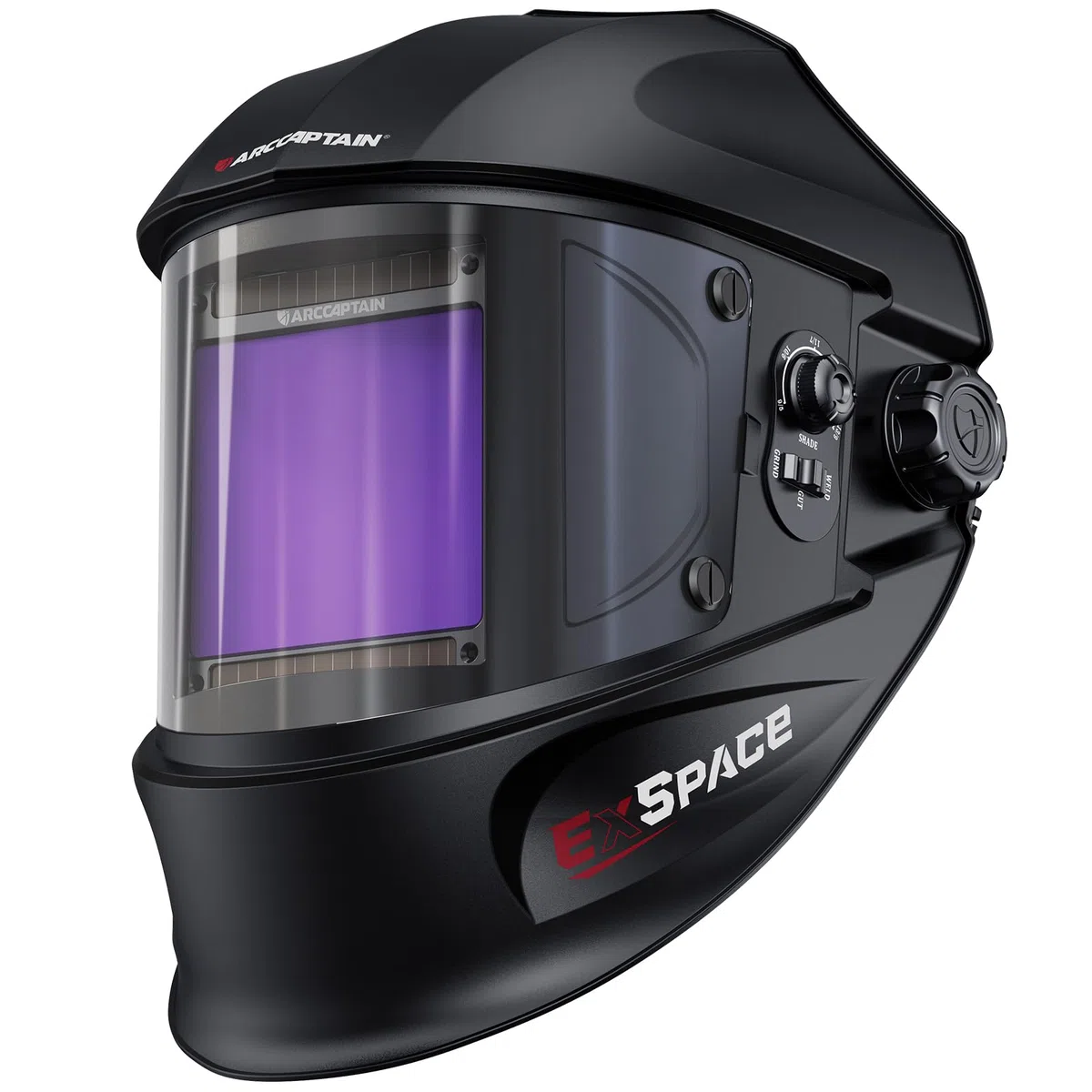 ARCCAPTAIN Casco per saldatura da 3,94 "x 3,66", oscuramento automatico, chiarezza ottica 1/1/1/1, grande schermo di visualizzazione Cappa per saldatura ad energia solare con 4 sensori ad arco, ampia