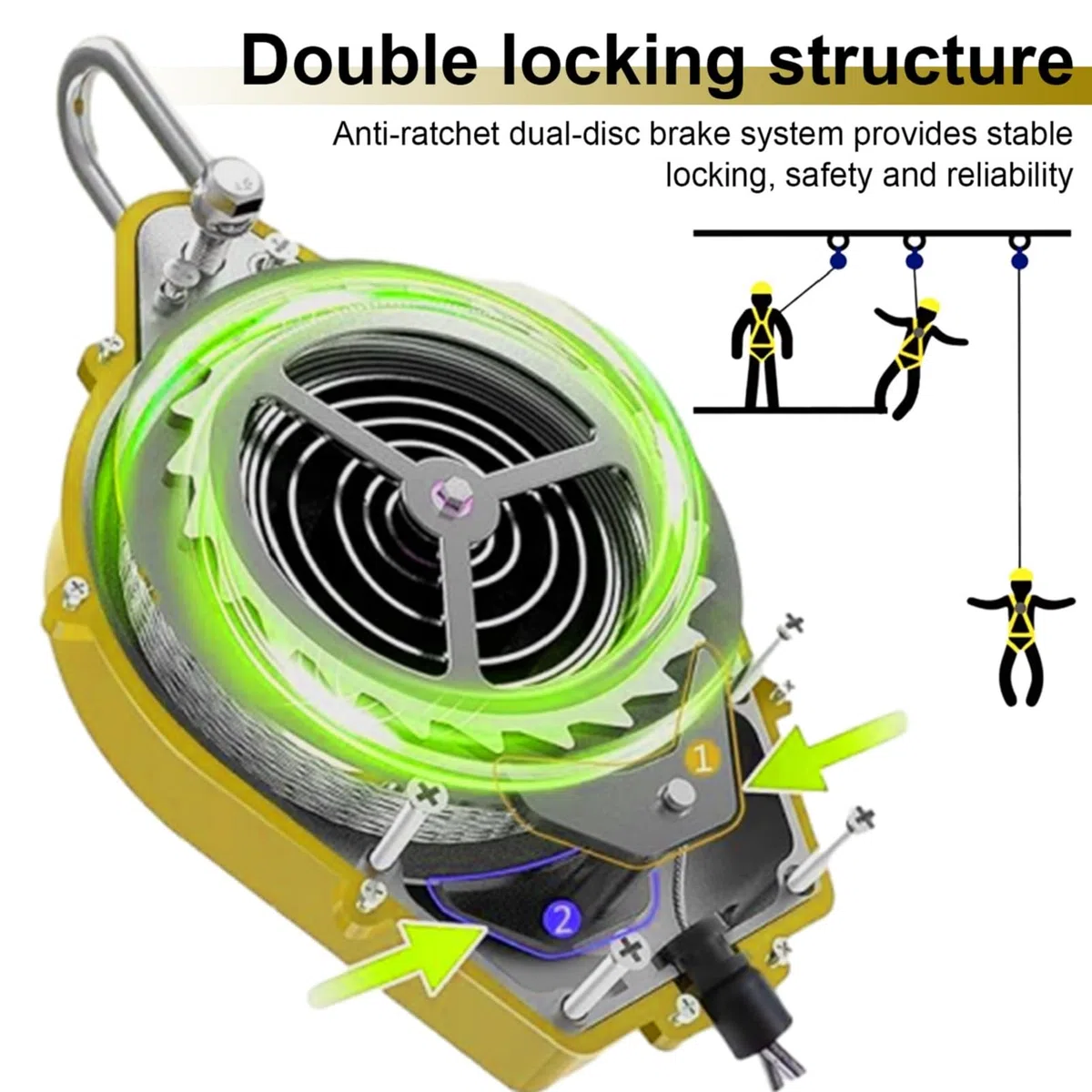 Imbracatura di Sicurezza Anticaduta Tetto, Dispositivo Anticaduta Retrattile Certificato 3-20 mt, 150kg Dispositivo Retrattile di Sicurezza Anticaduta Lavoro Aereo(Giallo,10 Metri)
