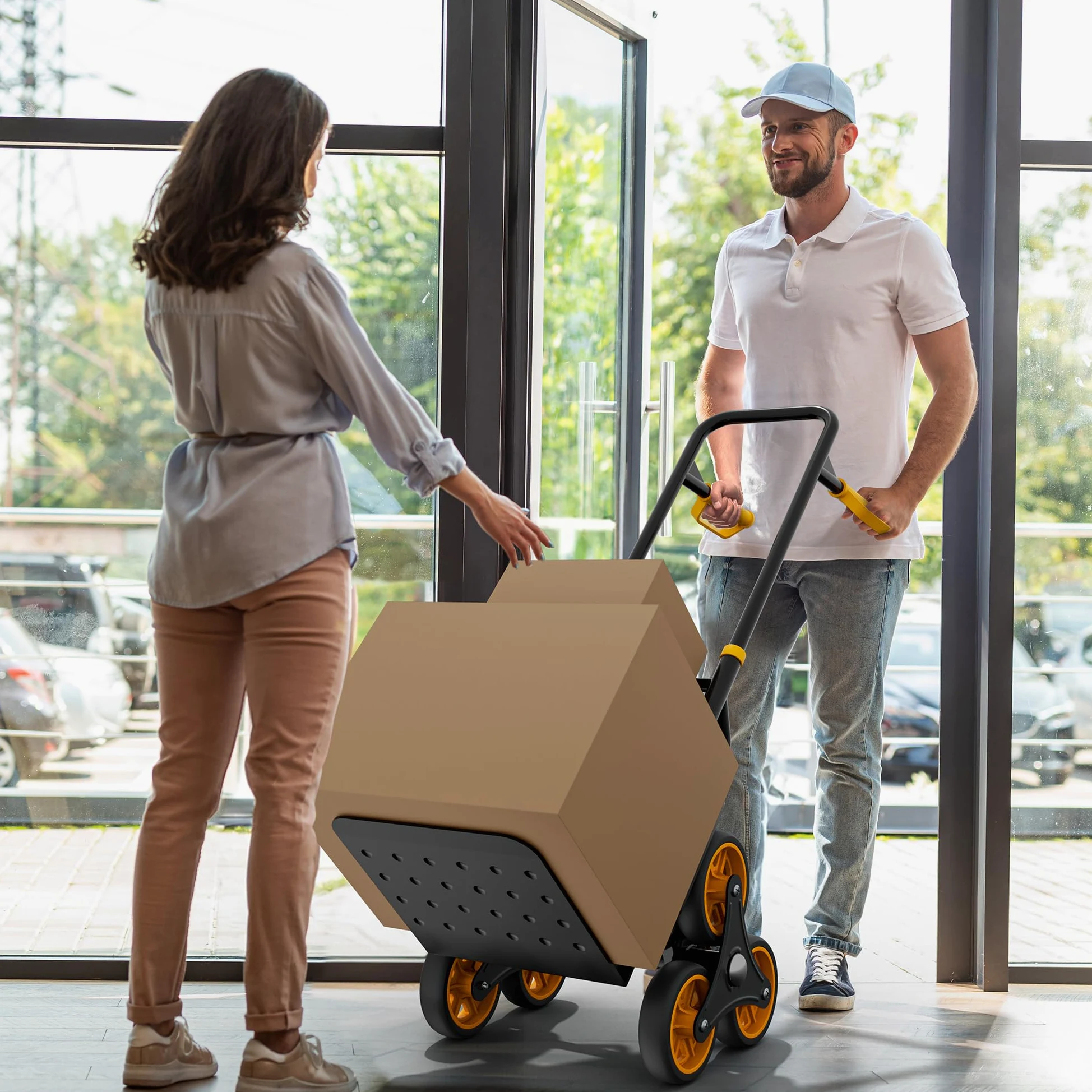 YITAHOME Carrello per Salire le Scale,150 kg Carrello Portapacchi per Scale con superfici morbide e cuscinetti a sfera, 2 corde estensibili