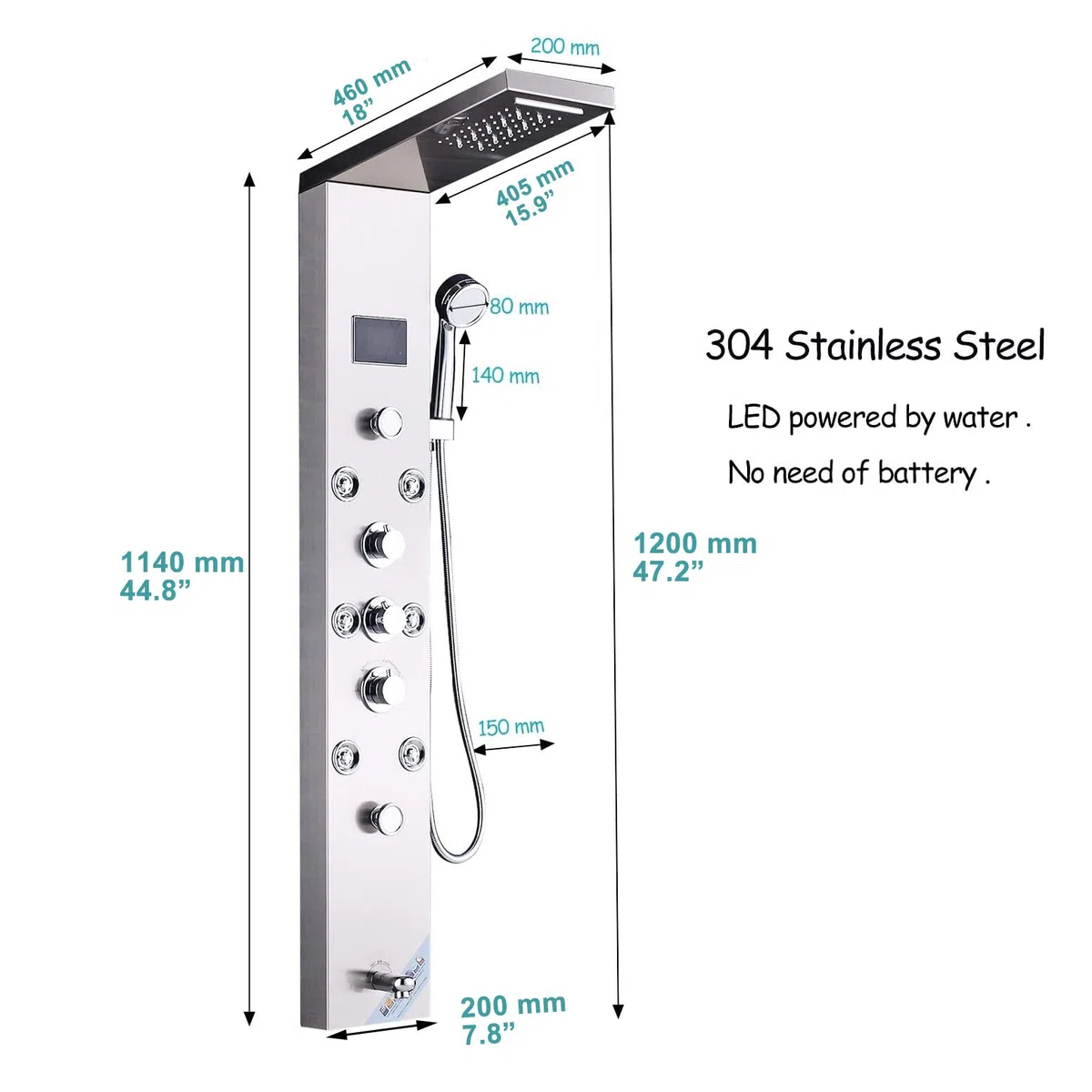 LED Colonna Doccia Idromassaggio Pannello Doccia Set con 5 Funzioni in 304 Acciaio Inox,Miscelatore da Massaggi, Soffione Fisso, Doccetta e Bocca Vasca per Bagno
