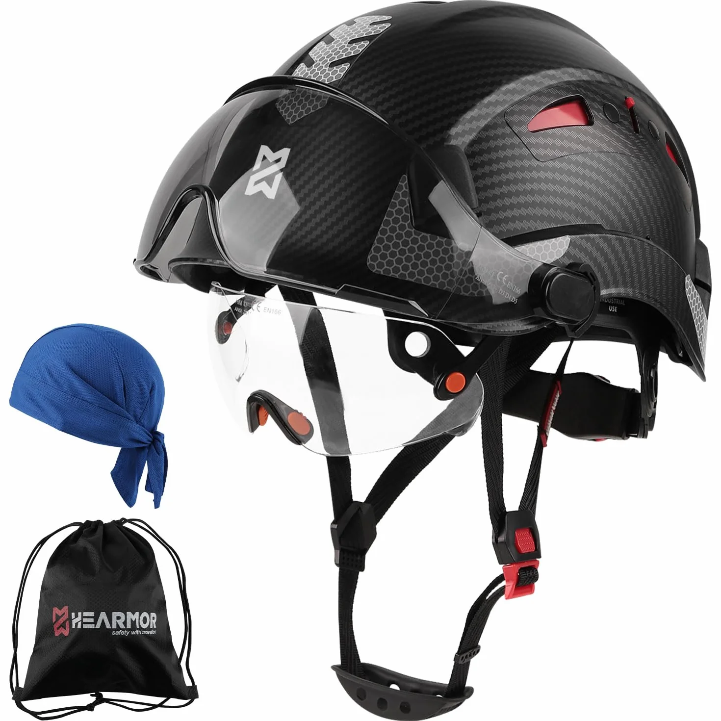 HEARMOR Casco di sicurezza e protezione dell'udito, ANSI Z89.1, certificato ANSI Z89.1, leggero, ventilato, sospensione a 6 punti, ideale per l'industria e l'edilizia