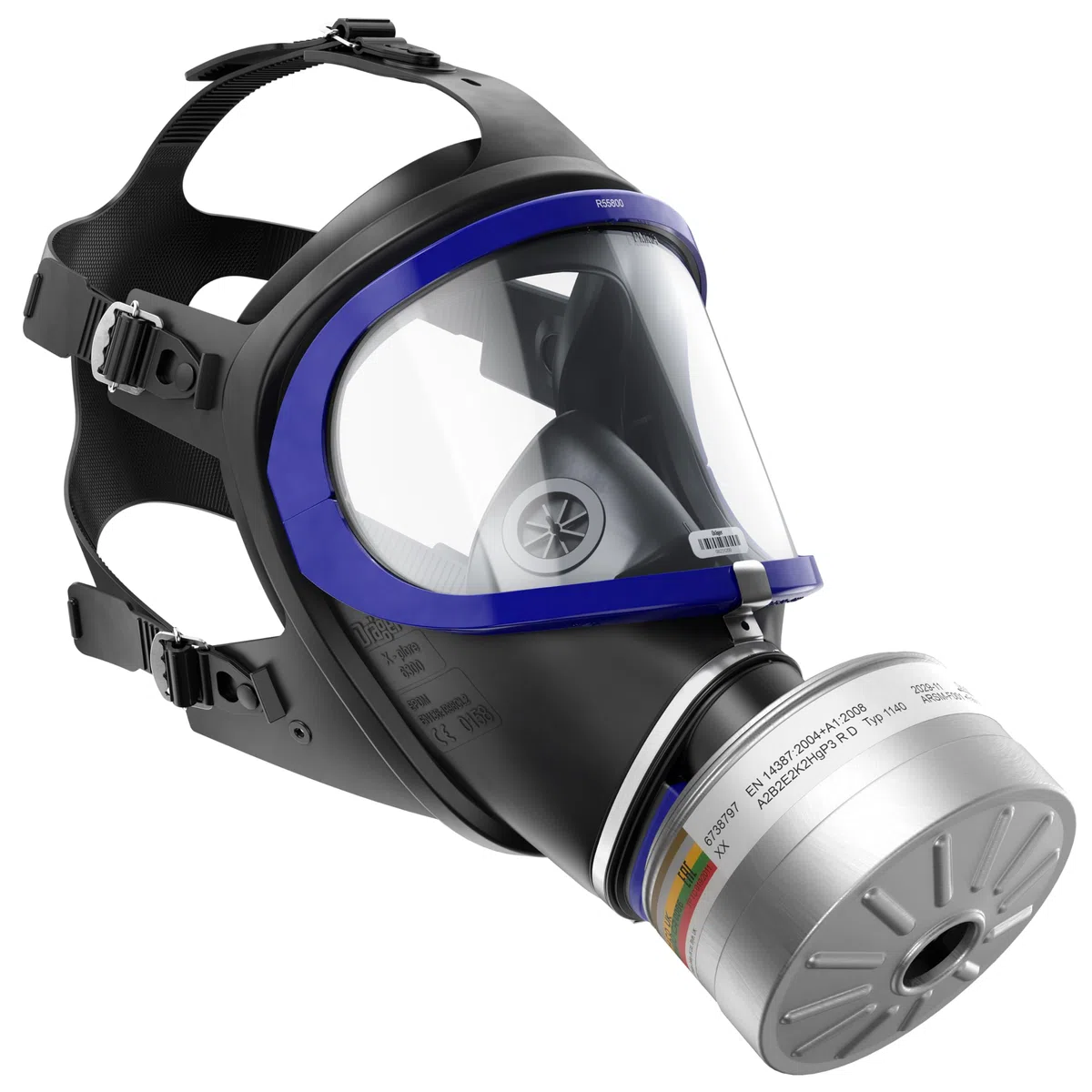 Dräger X-plore 6300 Maschera integrale di protezione completa con filtro A2B2E2K2 HG P3 R D filettatura Rd40, maschera antigas per lavori chimici e costruzione