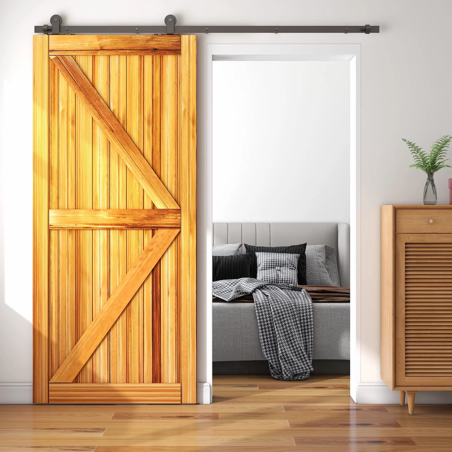8FT/243cm Binario per Porta Scorrevole, Porta Scorrevole di Placcatura kit accessori per la porta della Nero