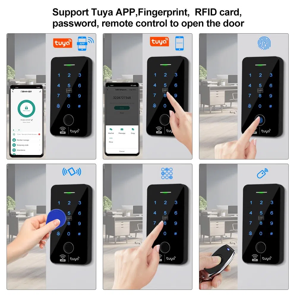 Kit Sistema di Controllo di Accesso WiFi Tuya Impermeabile di Impronte Tastiera RFID 125KHz 13.56MHz con Serratura Elettrica Della Porta, Alimentatore DC12V + 10pcs Portachiavi
