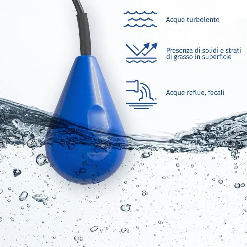 Regolatore di Livello E-FLY a Ribaltamento, Interruttore Galleggiante per Acque Reflue e Turbolenti, Regolatore di Livello, Made in Italy (10 mt)