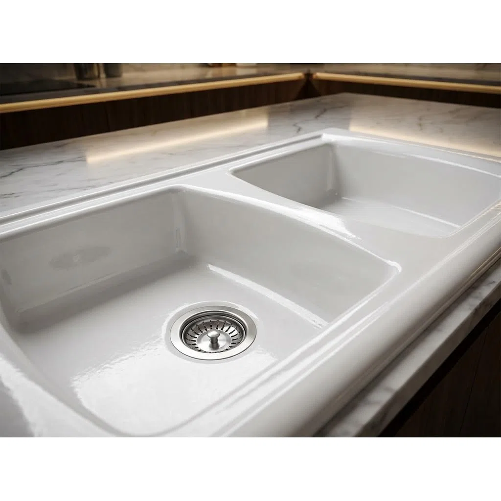 Lavello cucina da incasso in ceramica con 2 vasche 86x50 cm colore bianco - Libby