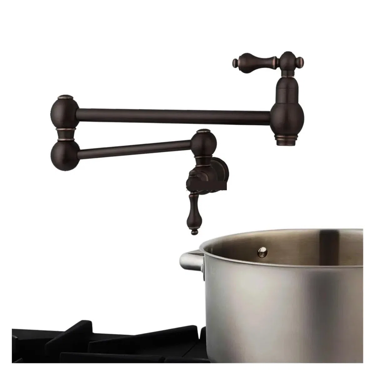 Rubinetto per il bagno, Rubinetto di riempimento pentola con doppia valvola di intercettazione montato a parete con maniglie a leva con beccuccio oscillante a doppio snodo da 22" per mobiletto(Silver