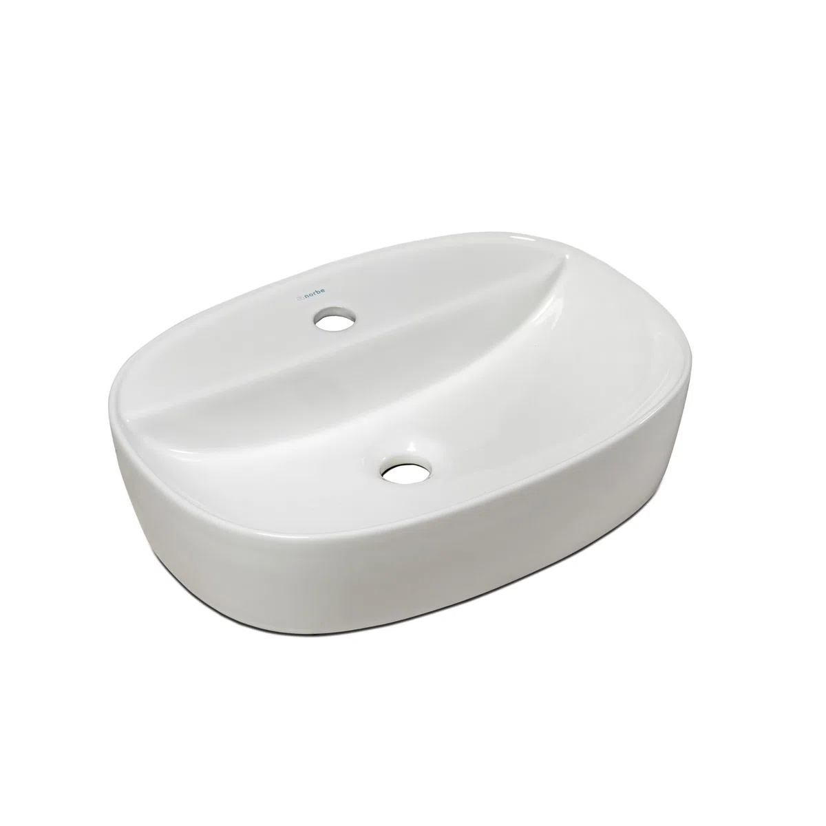 NORBE | Lavabo da appoggio in Ceramica | Lavandino in appoggio | Lavandino Ovale | Finitura Bianco Lucido | (Bianco, 50 Cm)