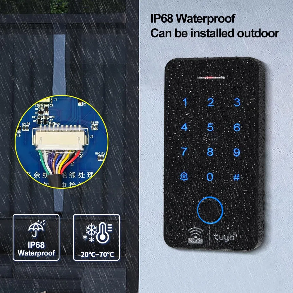Kit Sistema di Controllo di Accesso WiFi Tuya Impermeabile di Impronte Tastiera RFID 125KHz 13.56MHz con Serratura Elettrica Della Porta, Alimentatore DC12V + 10pcs Portachiavi
