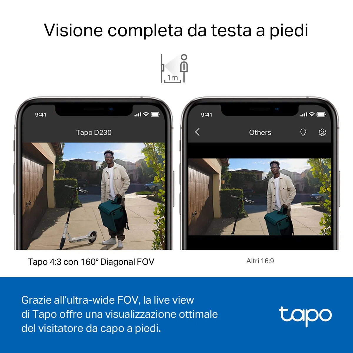 Tapo D230S1 Video Doorbell Campanello, Visualizzazione Live 2K 5MP, Visione Notturna a Colori, Campo Visivo Ampio, Rilevamento Intelligente, Batteria Lunga, IP64 Impermeabile, Alexa