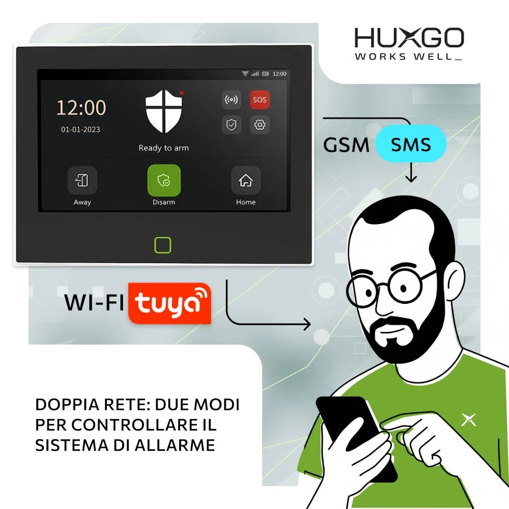 HXA700 Sistema allarme casa senza fili WiFi + GSM 4G con sirena esterna | Antifurto senza fili con 1x sensore PIR, 12x sensori porte/finestre | App TUYA Smartlife | Smart Home Security