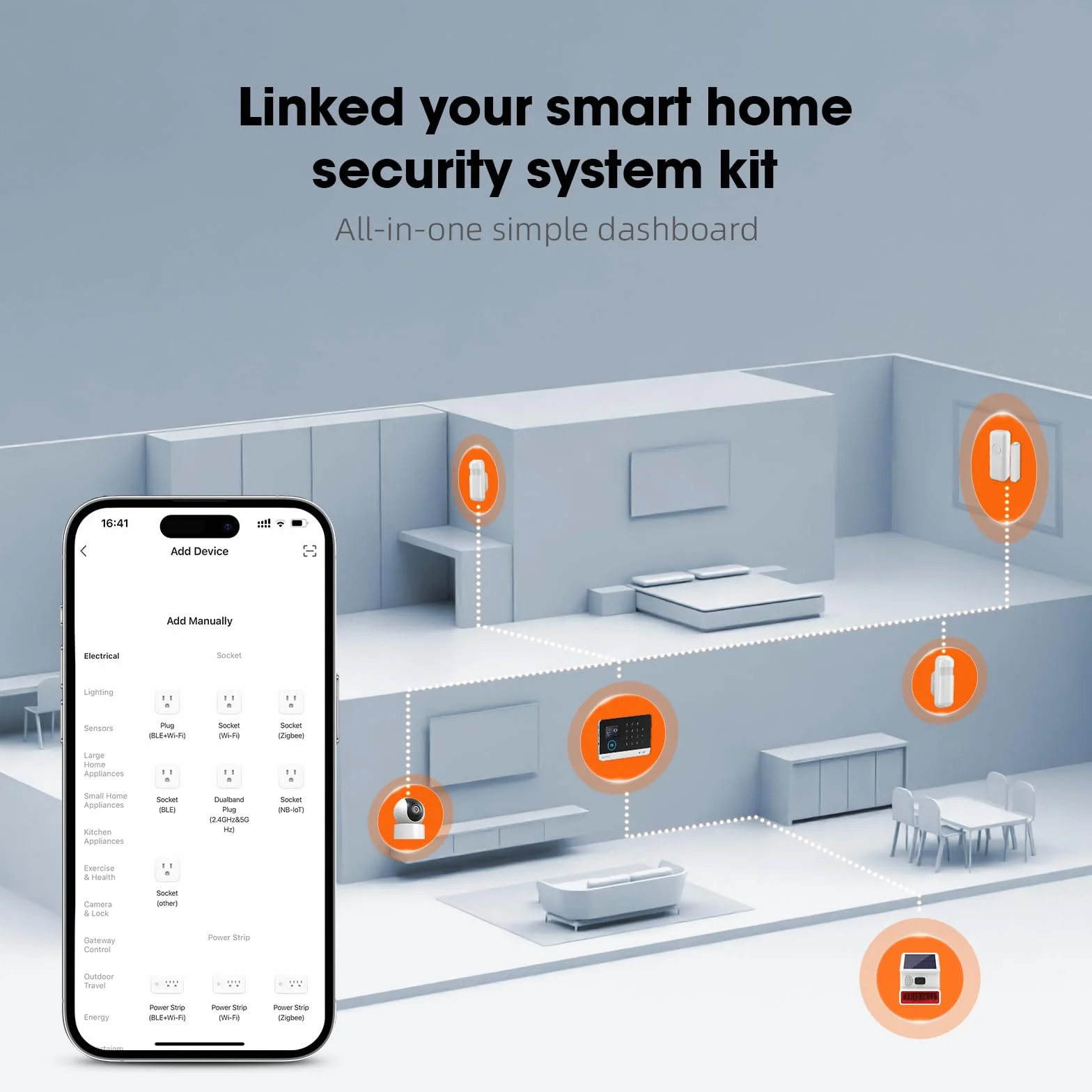 Sistema di allarme di sicurezza domestica WIFI+GSM, kit allarme fai da te con rilevatore PIR, telecomandi, sensore porta/finestra compatibile con Alexa, NESSUN canone mensile
