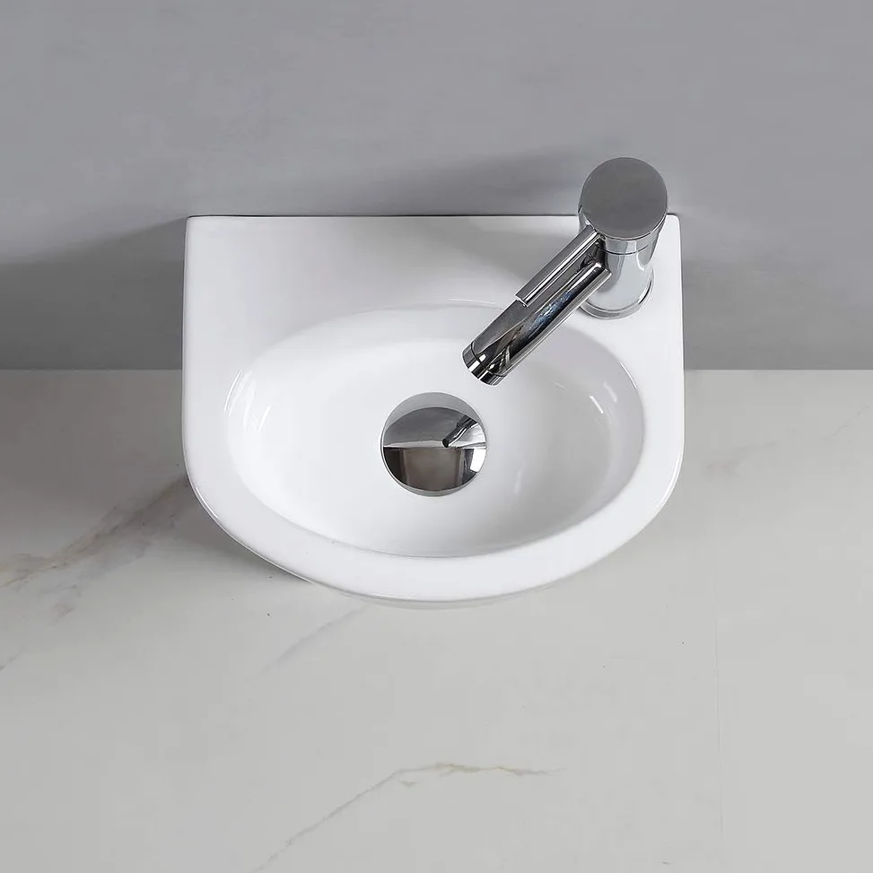 Lavabo lavandino ovale da parete in ceramica per piccolo guardaroba bagno (lato destro)