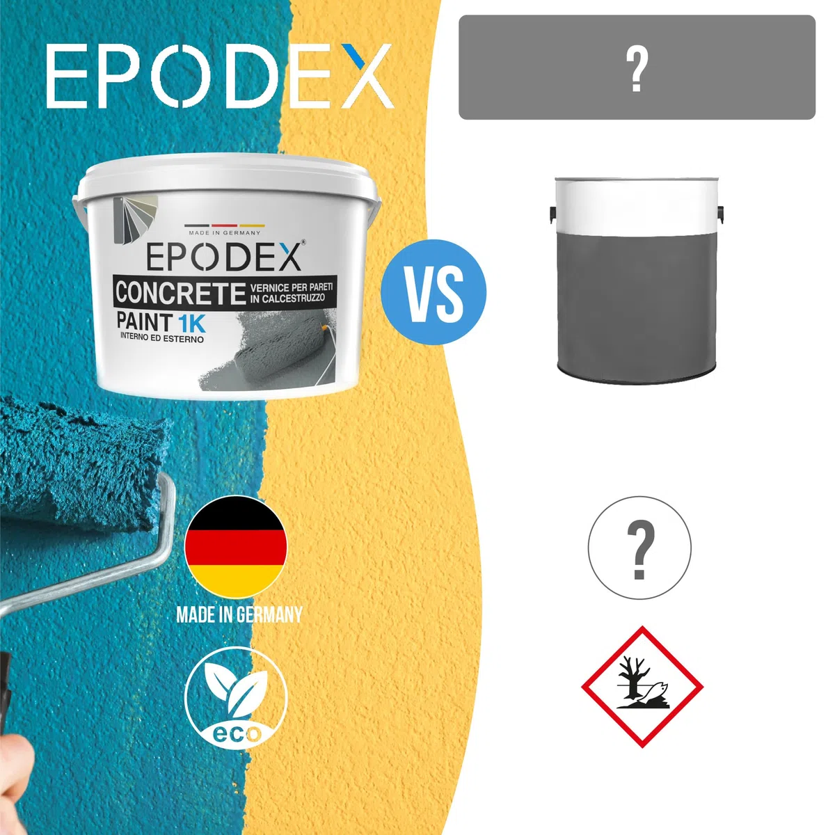 EPODEX 1K Vernice per calcestruzzo, pittura per esterni in cemento, pittura per interni come pareti, resistente a UV e abrasion, 6kg (48m² per mano) - Grigio ghiaia - Pastel