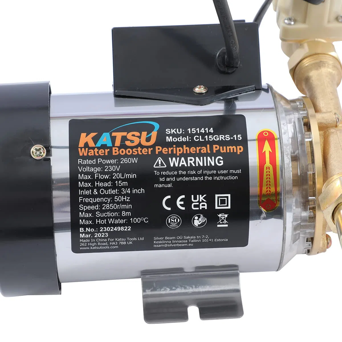 KATSU Tools Pompa Booster Acqua 260W, Interruttore di Controllo Automatico e Manuale, Pompa Acqua Calda e Fredda per Lavatrice Doccia Giardino Casa 151414