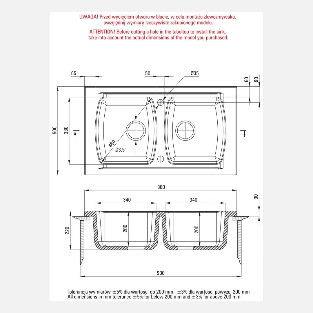 Lavello cucina da incasso in ceramica con 2 vasche 86x50 cm colore bianco - Libby