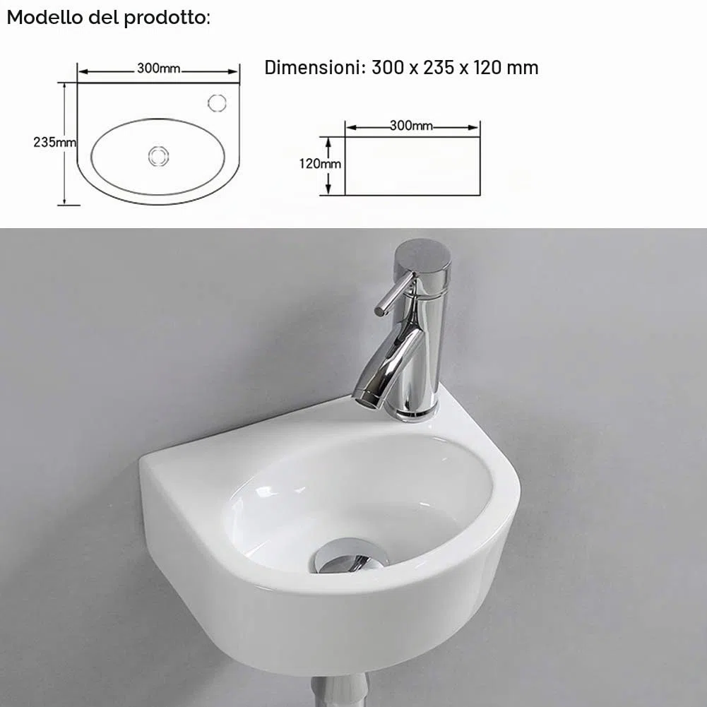 Lavabo lavandino ovale da parete in ceramica per piccolo guardaroba bagno (lato destro)