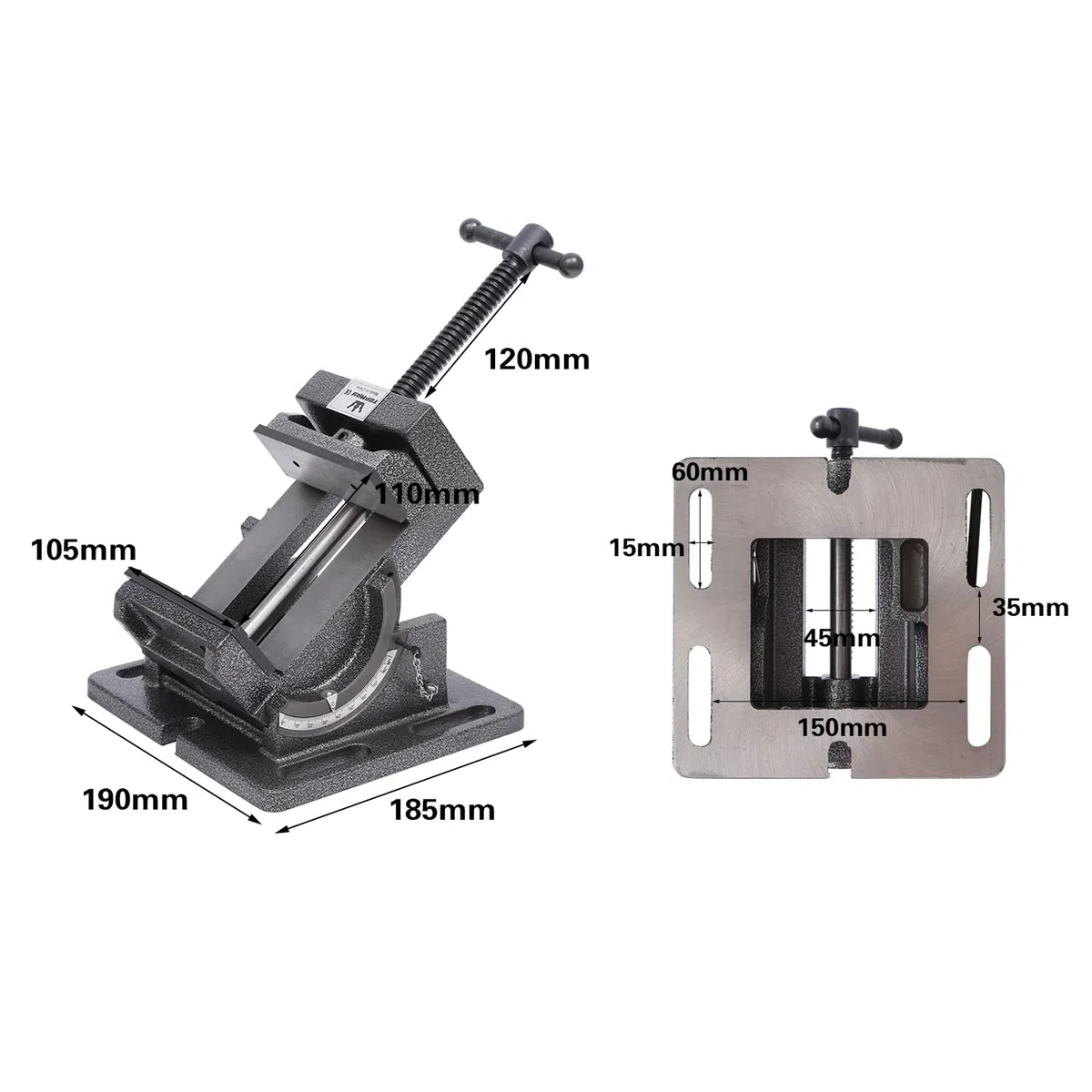 TOPWAY Morsa Inclinabile 4" 100mm, Morsa per Trapano a Colonna Professionale Fresatrice Angolo di Inclinabile Morsa per Banco da Lavoro in Acciaio