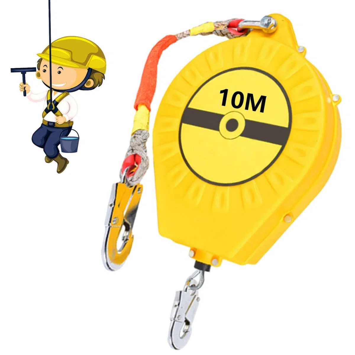 Dispositivo Anticaduta Retrattile Certificato, Dispositivo Retrattile di Sicurezza Anticaduta Verde/Giallo, 3-20m Dispositivo Anticaduta Tetto e Lavoro Aereo(Giallo,10 Metri)
