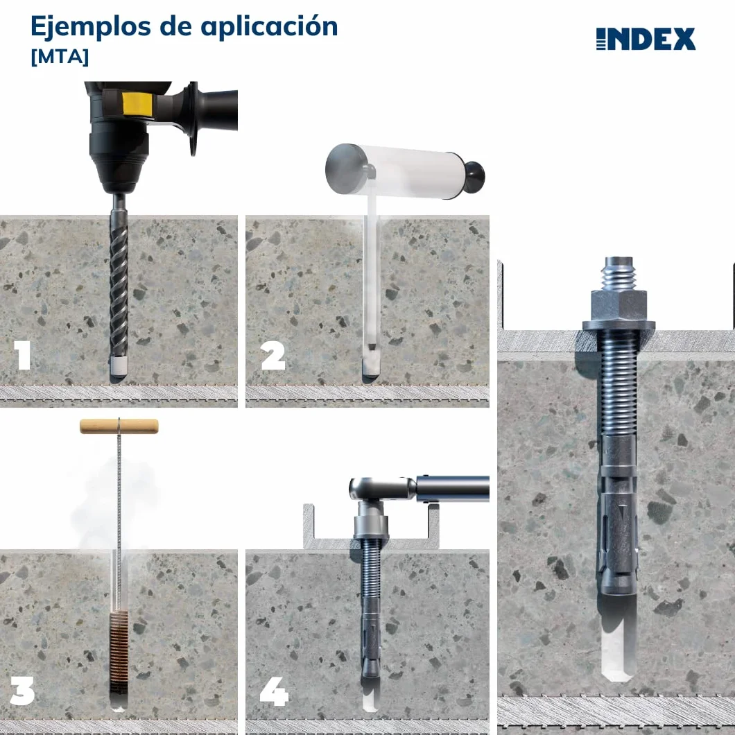 INDEX Fixing Systems MTA - Confezione da 50 ancoraggi maschio per carichi elevati, zincati, M12 x 220 mm, diametro 12 mm