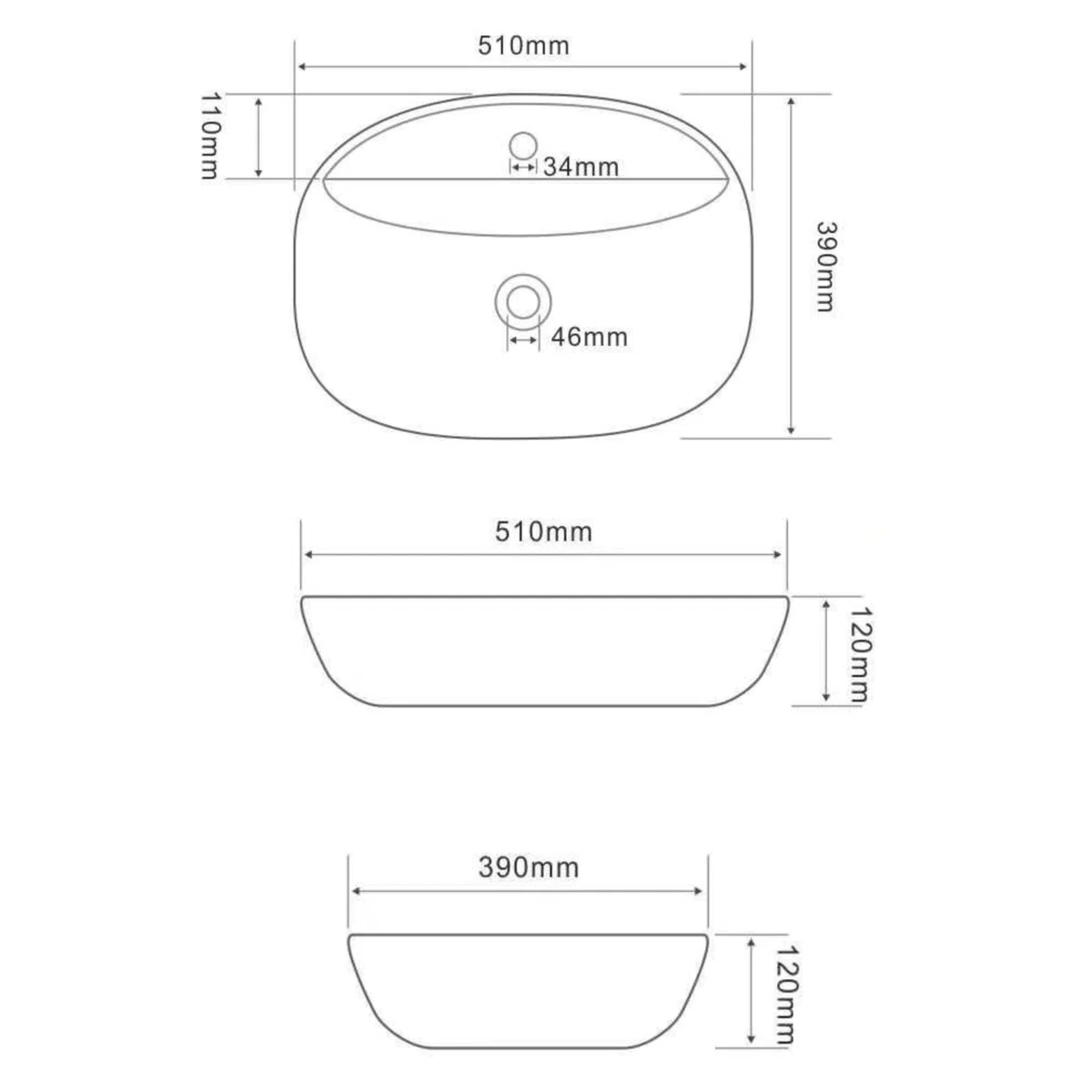 NORBE | Lavabo da appoggio in Ceramica | Lavandino in appoggio | Lavandino Ovale | Finitura Bianco Lucido | (Bianco, 50 Cm)
